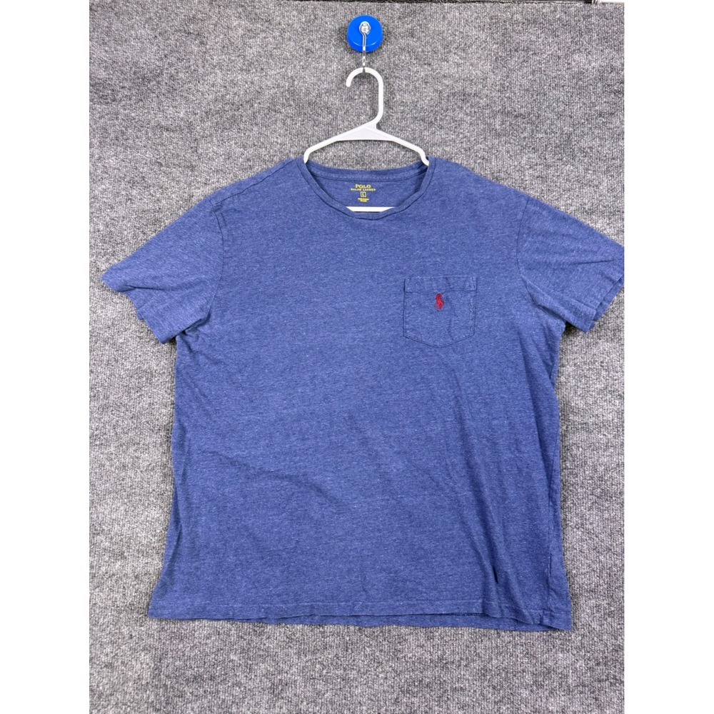 Polo Ralph Lauren Mens Blue Heather Pocket T-Shirt L Crewneck Red Pony Logo